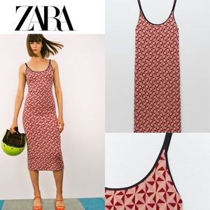 NWT Zara jacquard midi skirt in chalk pink